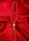 Champaign beaded necklace with self carved beaded pendantwith peach tassel layers only on Kalki