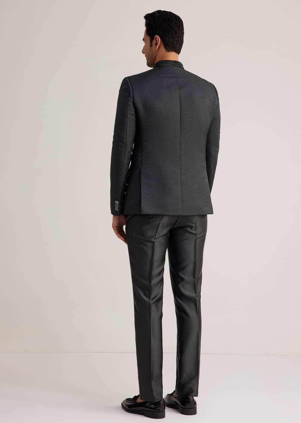 Black Jodhpuri Suit With Embellished Collar