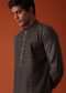 Charcoal Grey Kurta Set In Art Silk With Heavy Pleating