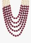 Charming Multi Layered Maroon And Ivory Toned Pearl Mala