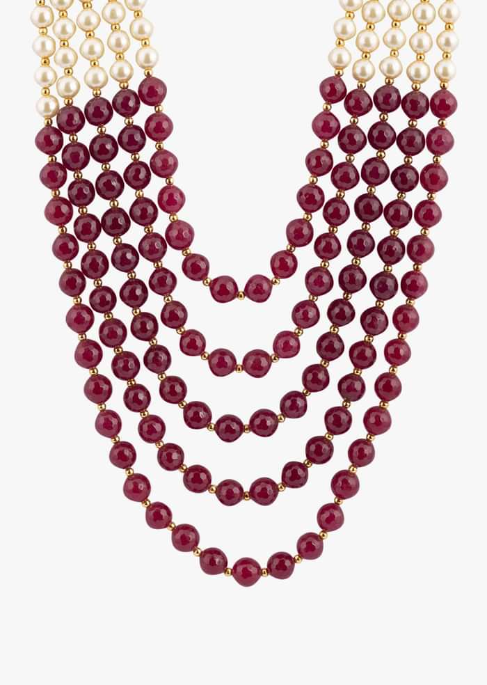 Charming Multi Layered Maroon And Ivory Toned Pearl Mala