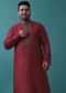 Cherry Red Embroidered Kurta Set In Silk