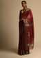 Cherry Red Saree Cotton Silk With Woven Buttis And Black Border Along With Unstitched Blouse