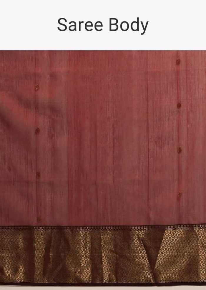 Cherry Red Saree Cotton Silk With Woven Buttis And Black Border Along With Unstitched Blouse