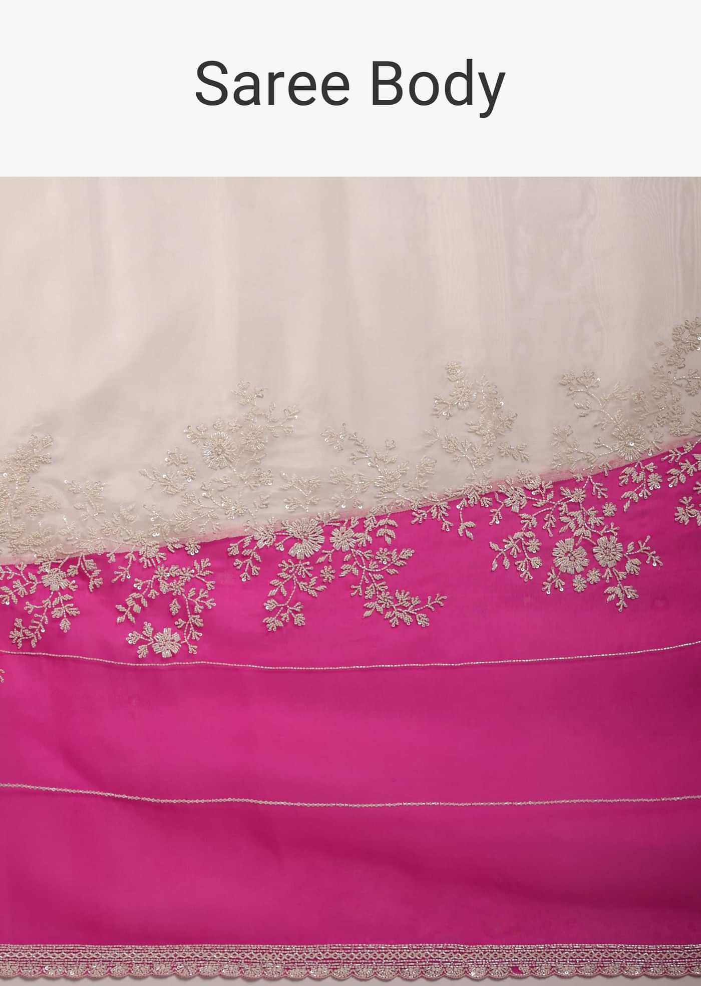 Cherry Pink Organza Saree With Beads And Cut Dana Embroiderey
