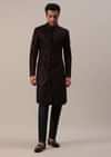 Cherry Red Embroidered Sherwani Set In Velvet
