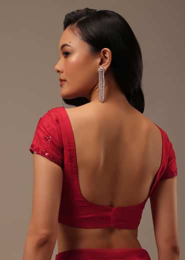 Cherry Red Organza Saree With Cut Dana And Sequins Work