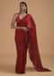Cherry Red Saree In Silk With Bandhani Printed Jaal And Abla Embellished Scallop Border