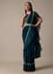 Chic Blue Ready Pleated Saree With Ready Made Blouse