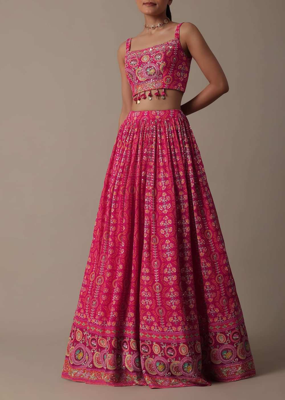 Chic Pink Printed Lehenga Set With Jacket