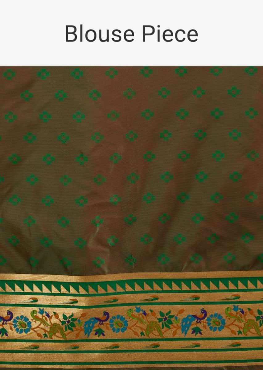 Chilly Red Saree In Silk Blend With Woven Patola Jaal And A Gold Border With Woven Colorful Peacock Motifs