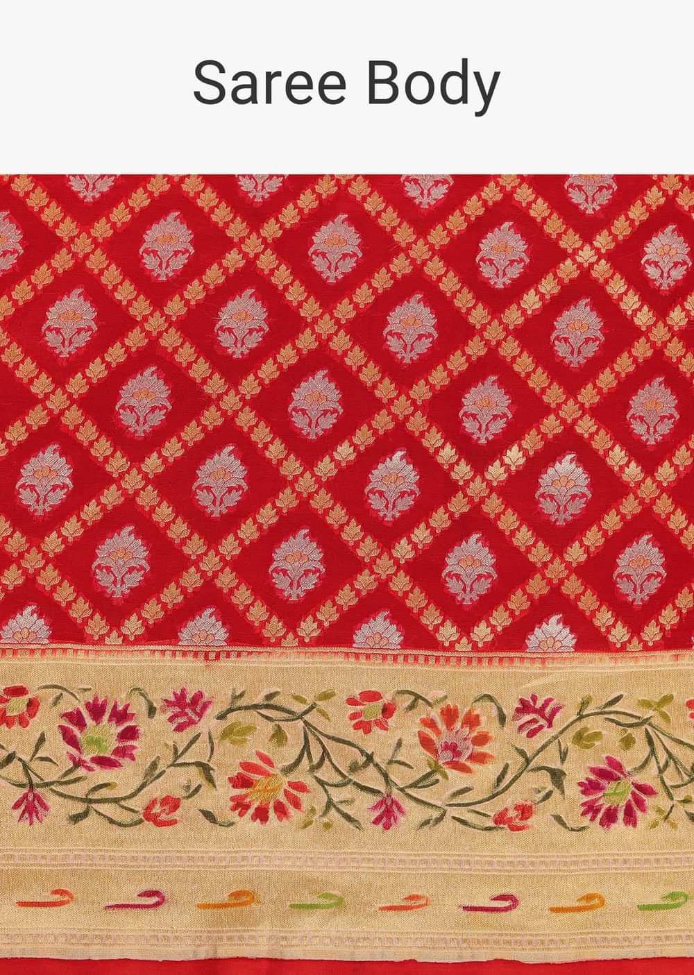 Maroon Red Georgette Saree With Banarasi Zari With Khaddi Border And An Unstitched Blouse