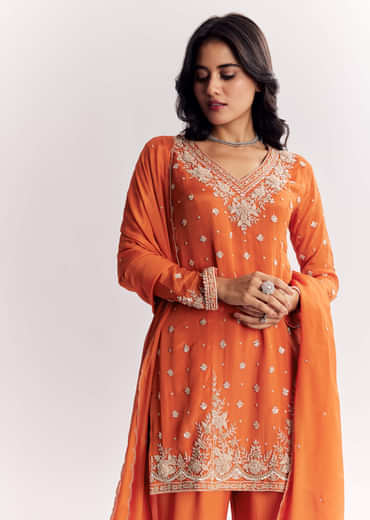 Chinon Cutdana Sequin Threadwork Kurta Palazzo Suit