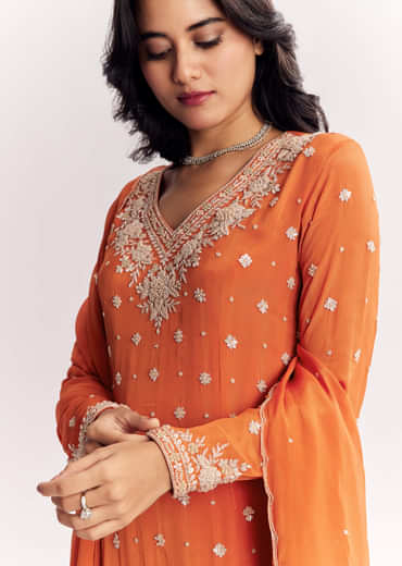 Chinon Cutdana Sequin Threadwork Kurta Palazzo Suit