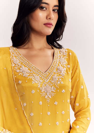 Chinon Kurta Palazzo Suit With Cutdana Sequins And Thread Work