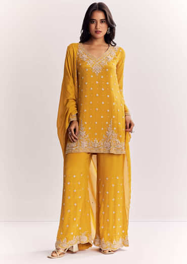 Chinon Kurta Palazzo Suit With Cutdana Sequins And Thread Work