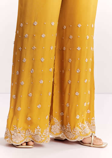 Chinon Kurta Palazzo Suit With Cutdana Sequins And Thread Work