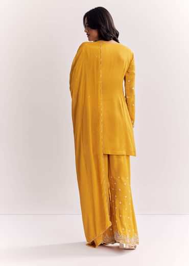 Chinon Kurta Palazzo Suit With Cutdana Sequins And Thread Work