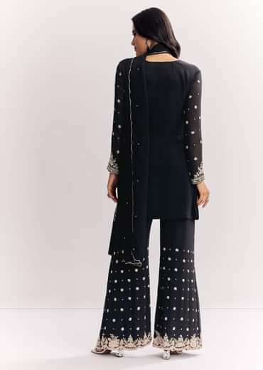 Chinon Kurta Sharara Suit With Cutdana Sequins And Thread Embroidery