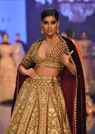 Chocolate Brown Arcadia Bridal Lehenga In Raw Silk With Embroidery - NOOR 2022