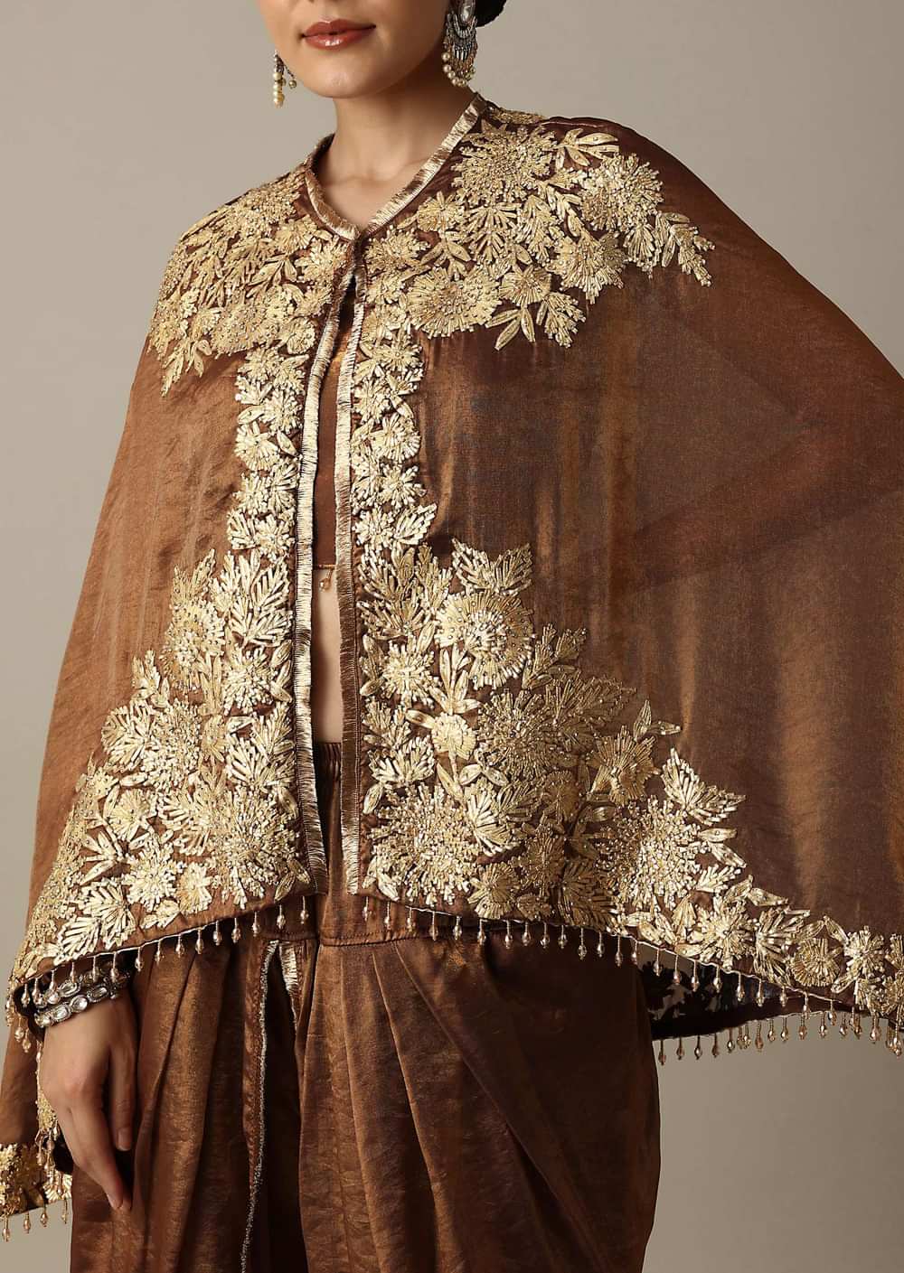 Chocolate Brown Organza Dhoti Set With Jacket