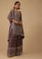 Chocolate Brown Palazzo Kurta Set In Chinon With Mirror And Sequence Work And Sharara Hem