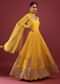 Canary Yellow Anarkali Suit In Georgette With Multicolored Resham And Zari Embroidered Mughal Design