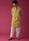 Chrome Yellow Jacket Kurta Set In Linen With Floral Pattern