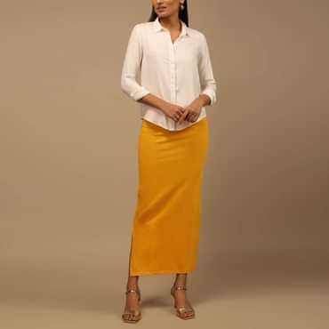 Chrome Yellow Shapewear Saree Petticoat In Cotton Lycra With Elastic Waistband And Slit