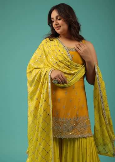 Chrome Yellow Sharara Suit With Embroidery