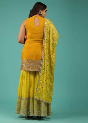 Chrome Yellow Sharara Suit With Embroidery
