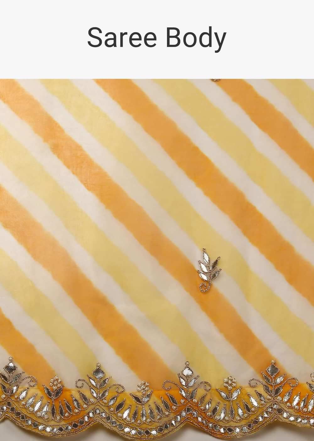 Chrome Yellow Two Toned Saree In Organza With Lehariya Print And Gotta Embroidered Scallop Border
