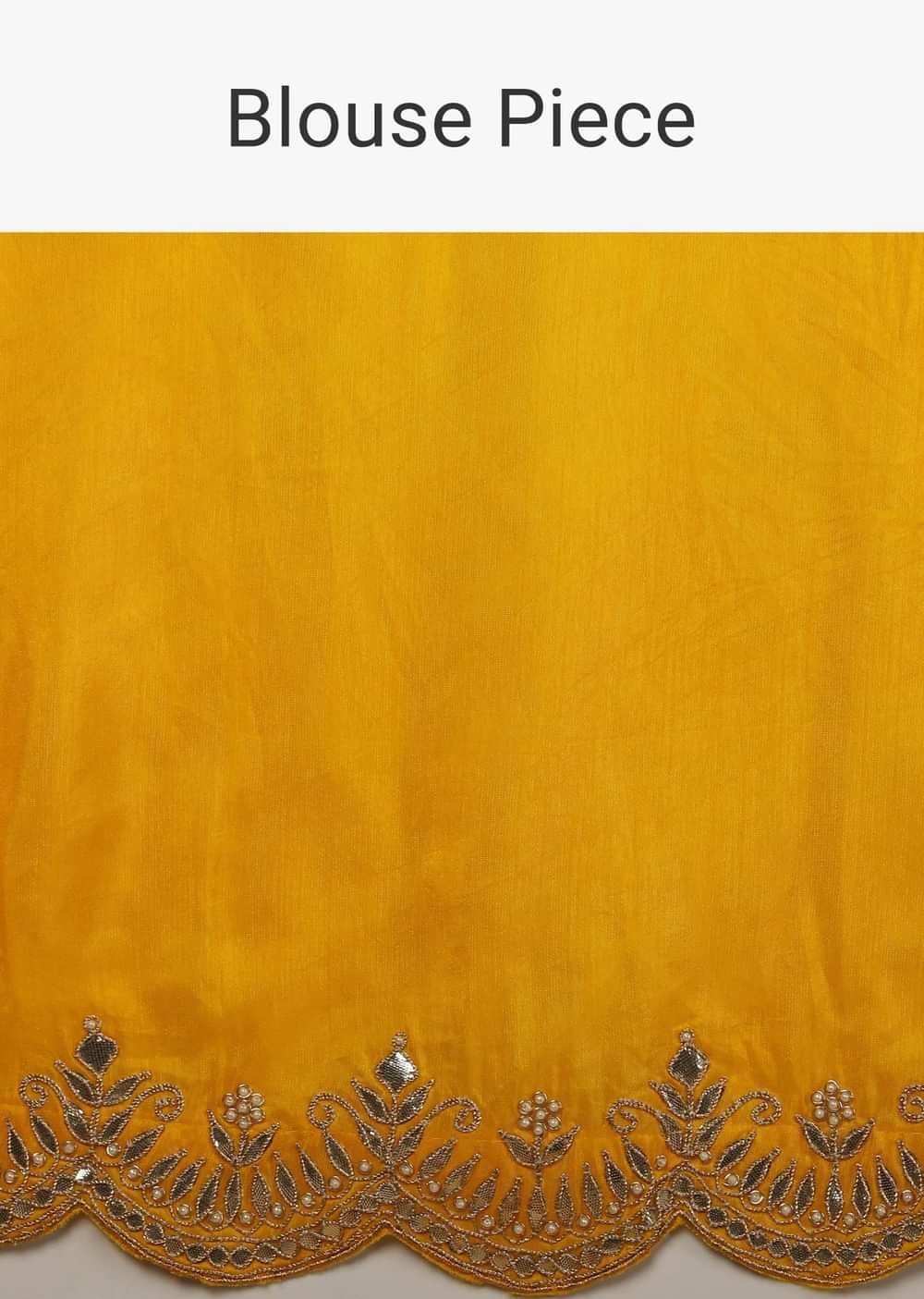Chrome Yellow Two Toned Saree In Organza With Lehariya Print And Gotta Embroidered Scallop Border
