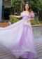 Lavender Purple Skirt And Crop Top With Puffed Cold Shoulder Sleeves And Ruching Detail