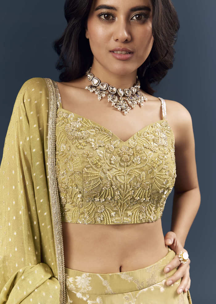 Citrus Green Banarasi Silk Bridesmaid Lehenga With Heavy Hand Embroidery