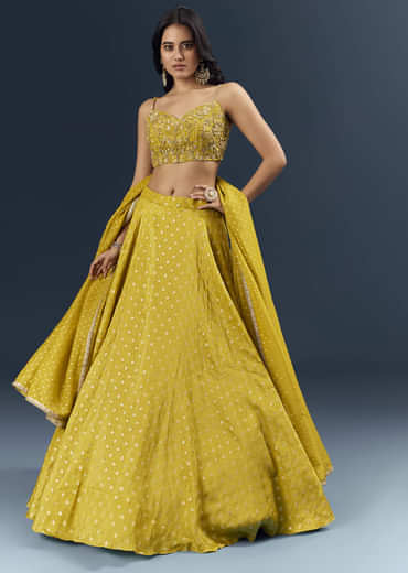 Citrus Green Banarasi Silk Bridesmaid Lehenga With Intricate Hand Embroidery