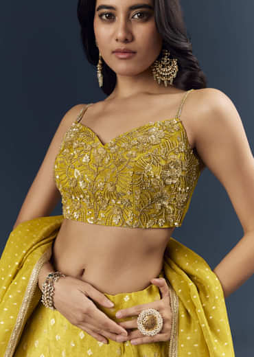 Citrus Green Banarasi Silk Bridesmaid Lehenga With Intricate Hand Embroidery