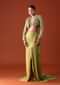Citrus Green Draped Slit Skirt With Embroidered Short Jacket