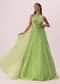 Citrus Green Printed Gown In Georgette With Hand-Embroidery And Back Trails