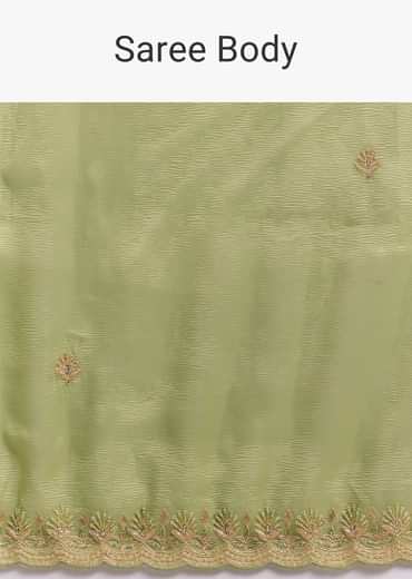 Citrus Green Tissue Organza Saree Embroidered With Cutdana And Beads
