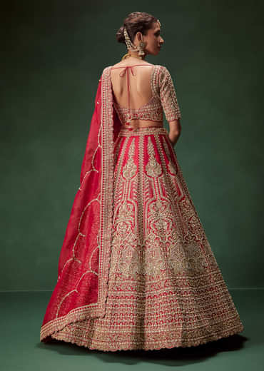 Classic Red Bridal Lehenga With All Over Zari And Dori Embroidery