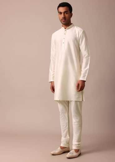Classic Beige Banarasi Silk Sherwani Set