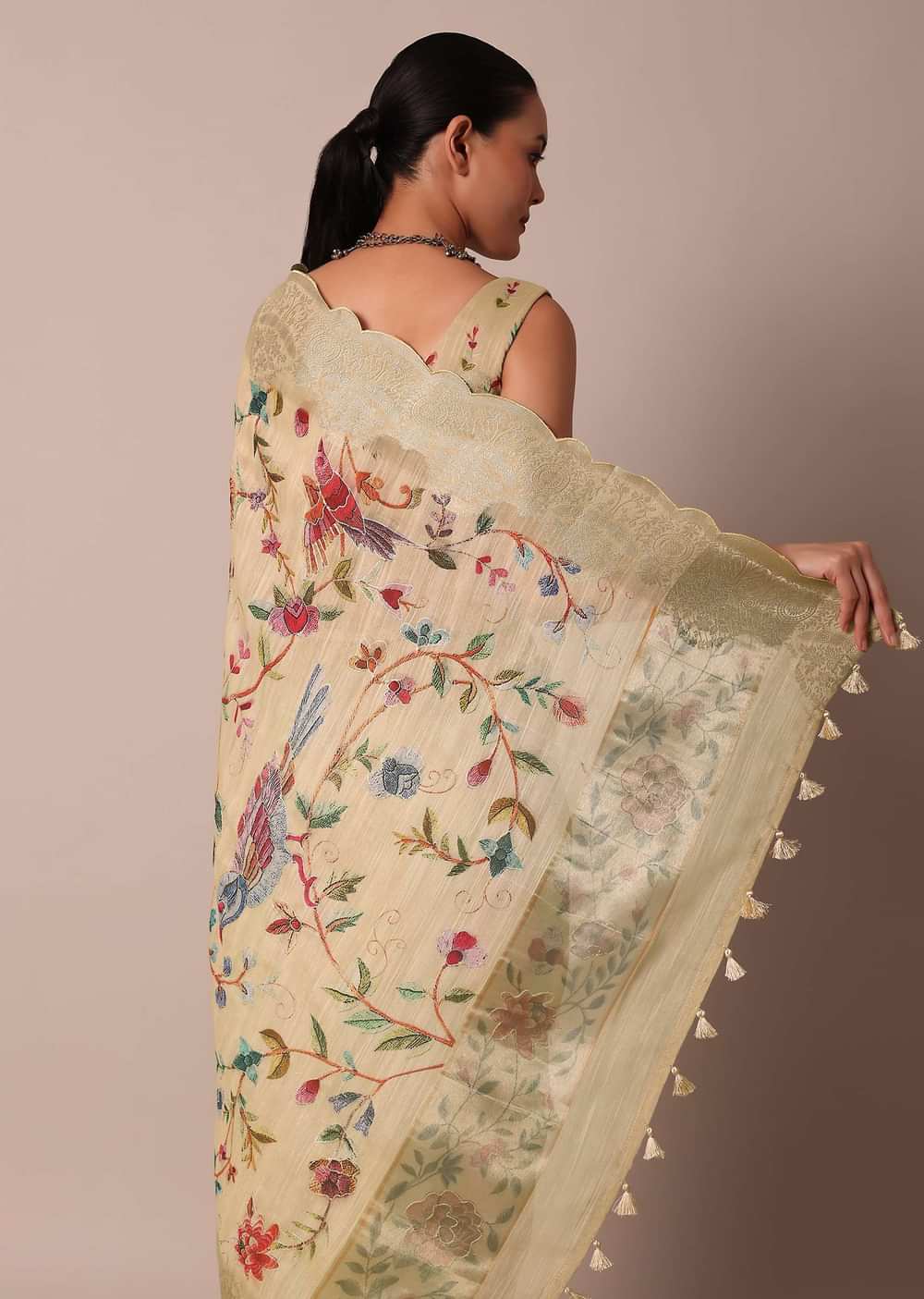 Classic Beige Ragkart Kora Silk Saree With Printed Pallu
