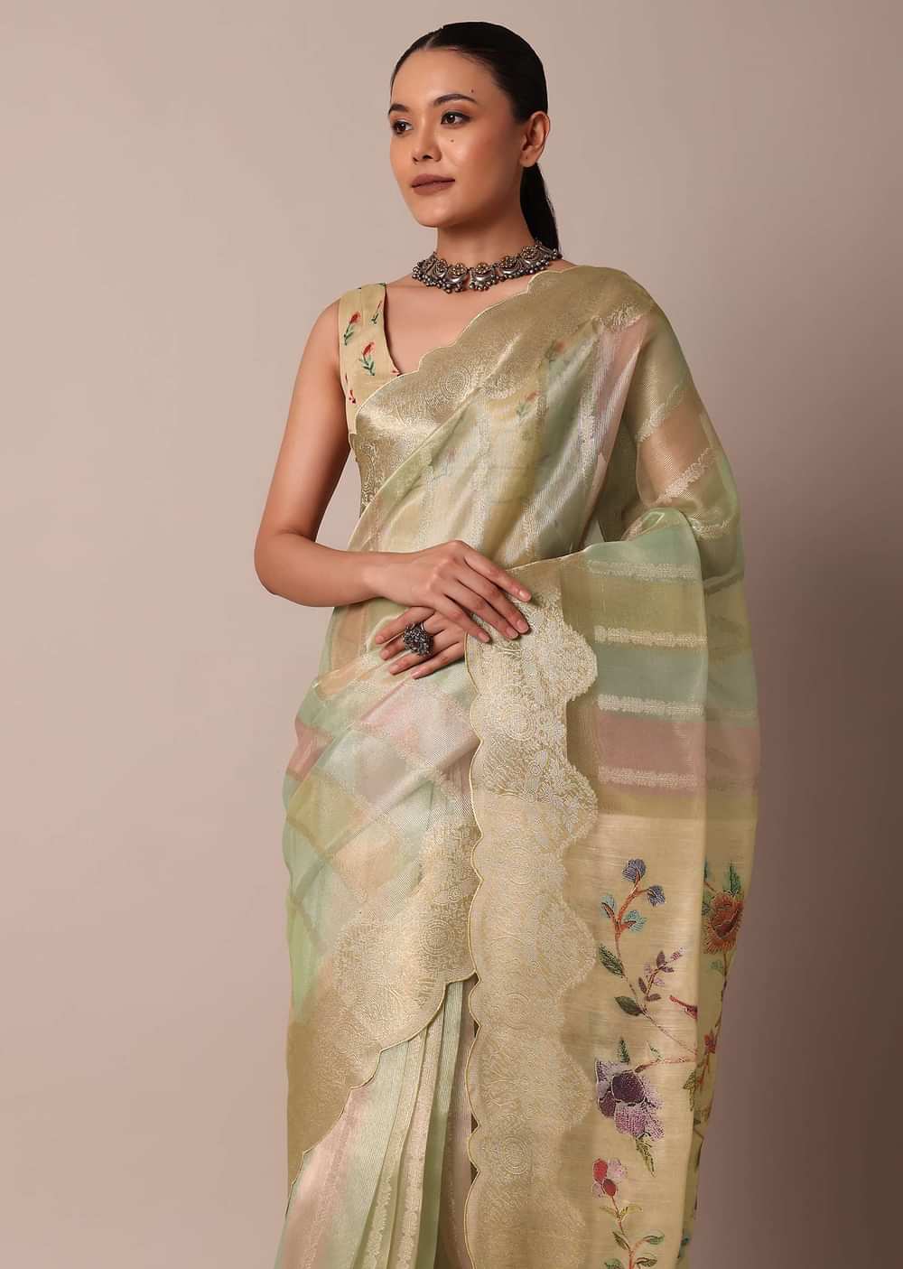 Classic Beige Ragkart Kora Silk Saree With Printed Pallu