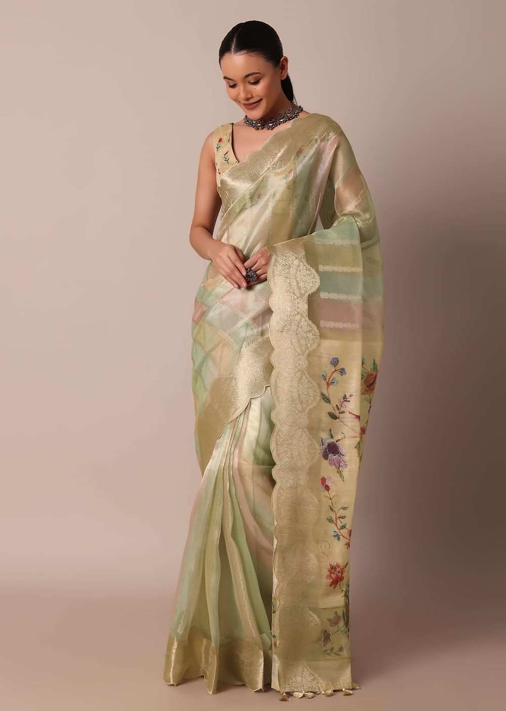 Classic Beige Ragkart Kora Silk Saree With Printed Pallu