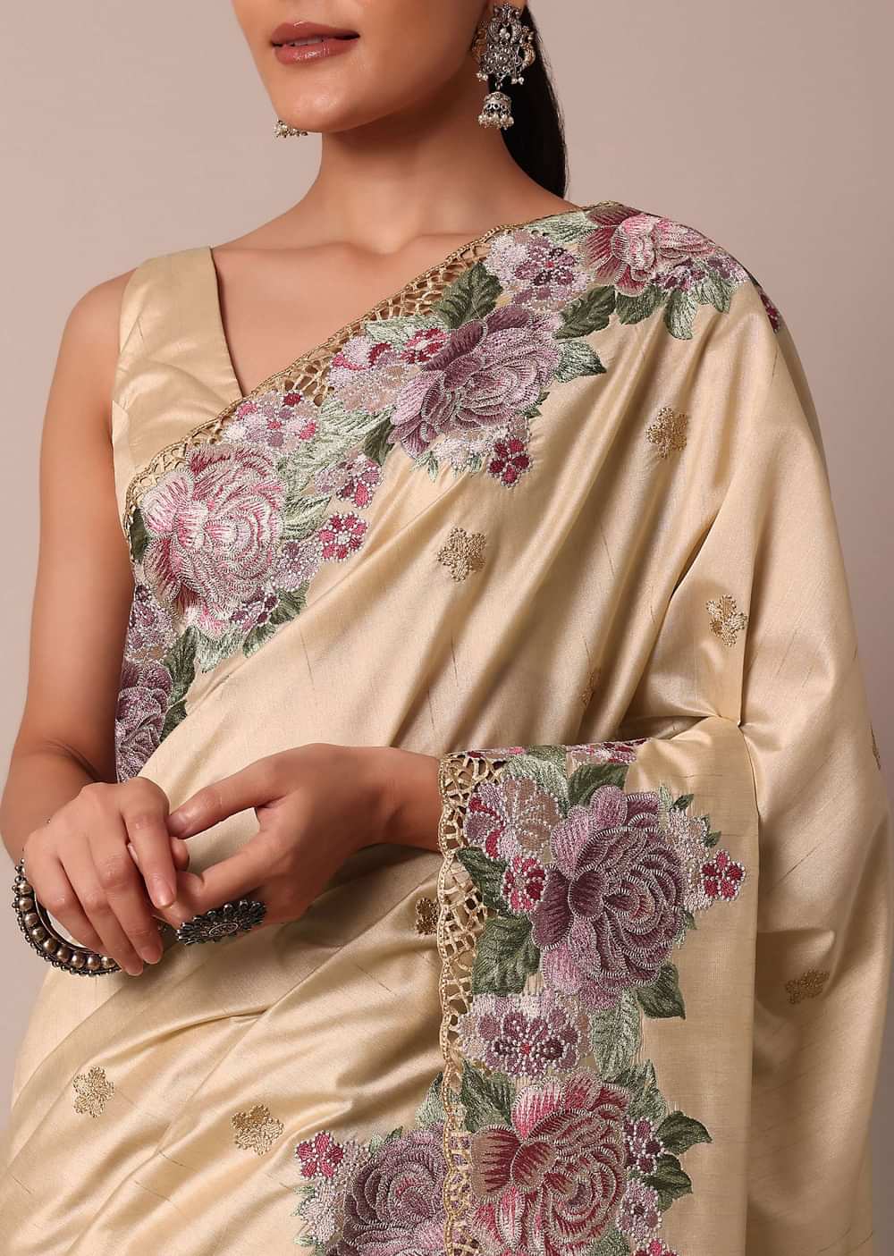 Classic Beige Saree Featuring Resham Thread Work