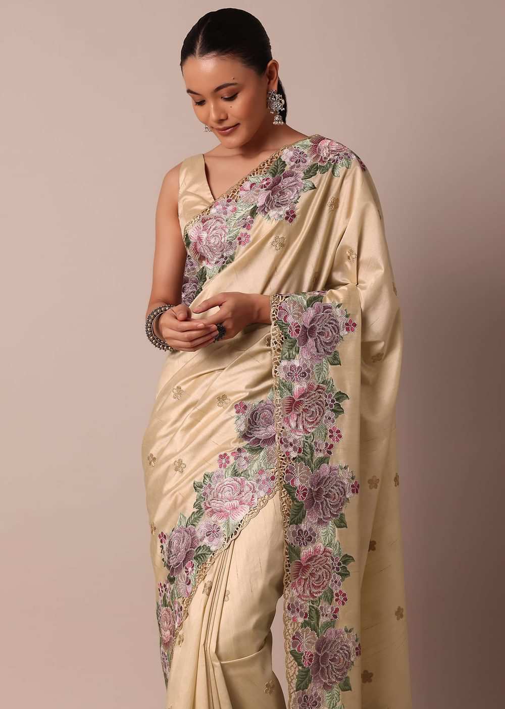Classic Beige Saree Featuring Resham Thread Work