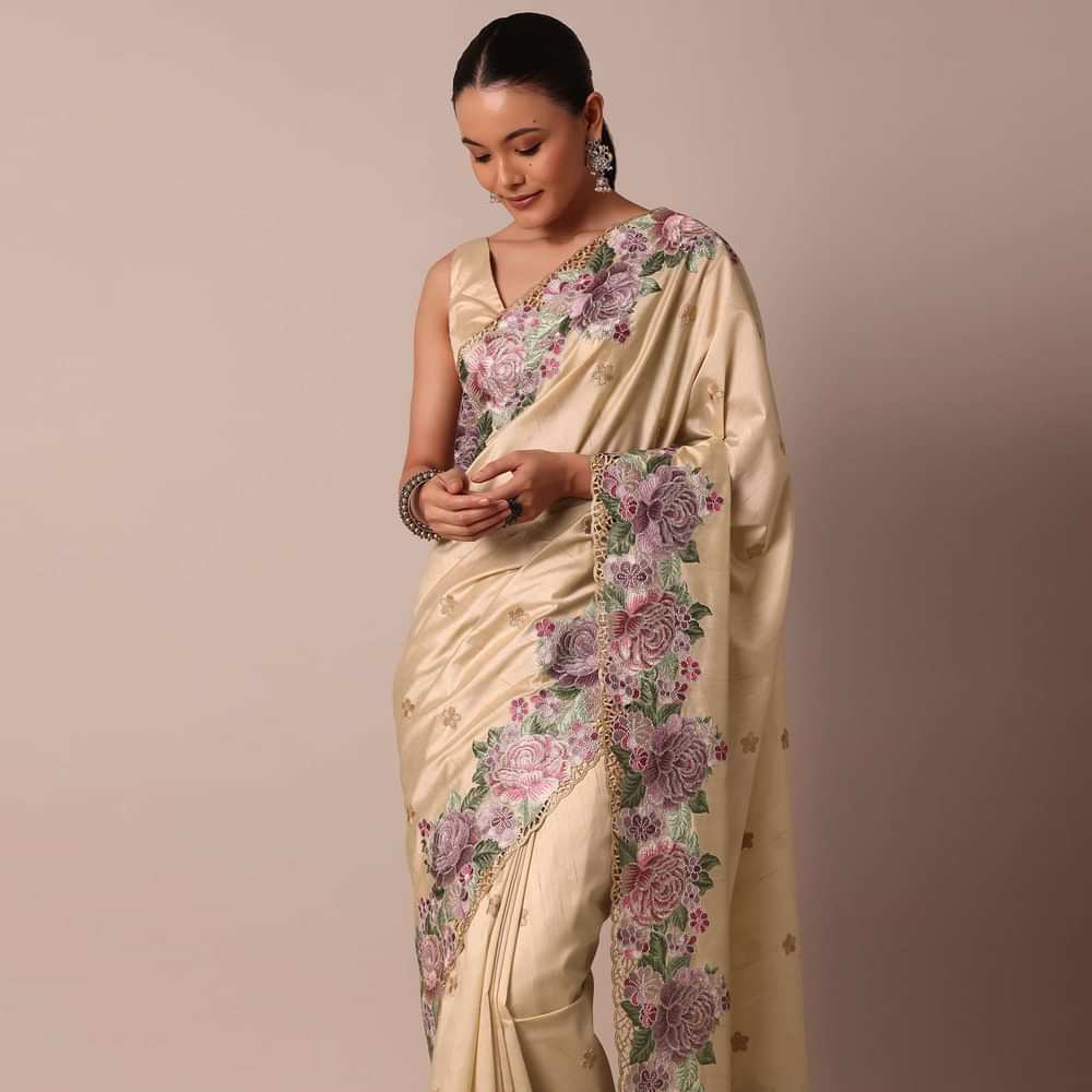 Classic Beige Saree Featuring Resham Thread Work