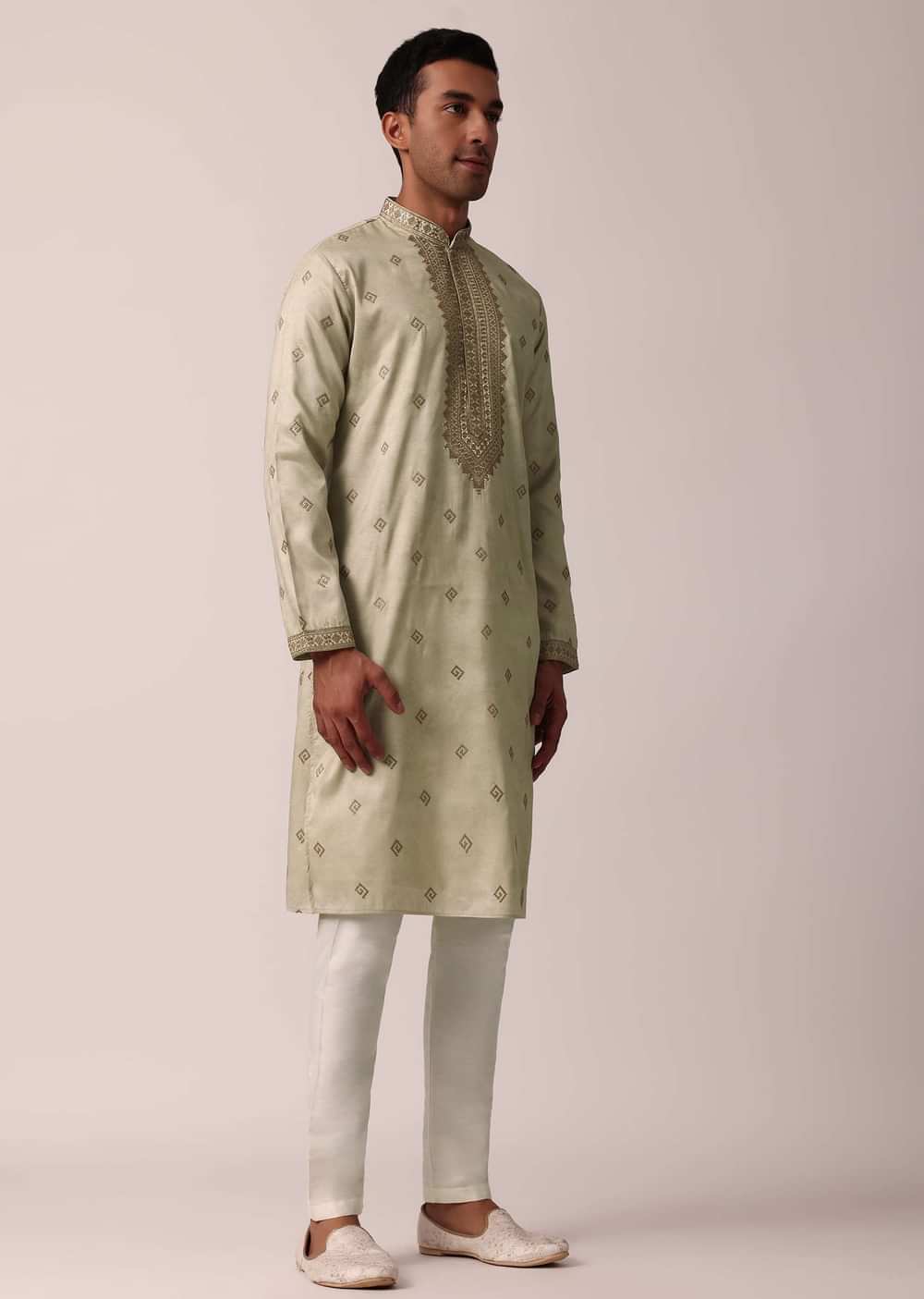 Classic Beige Silk Kurta Set For Men