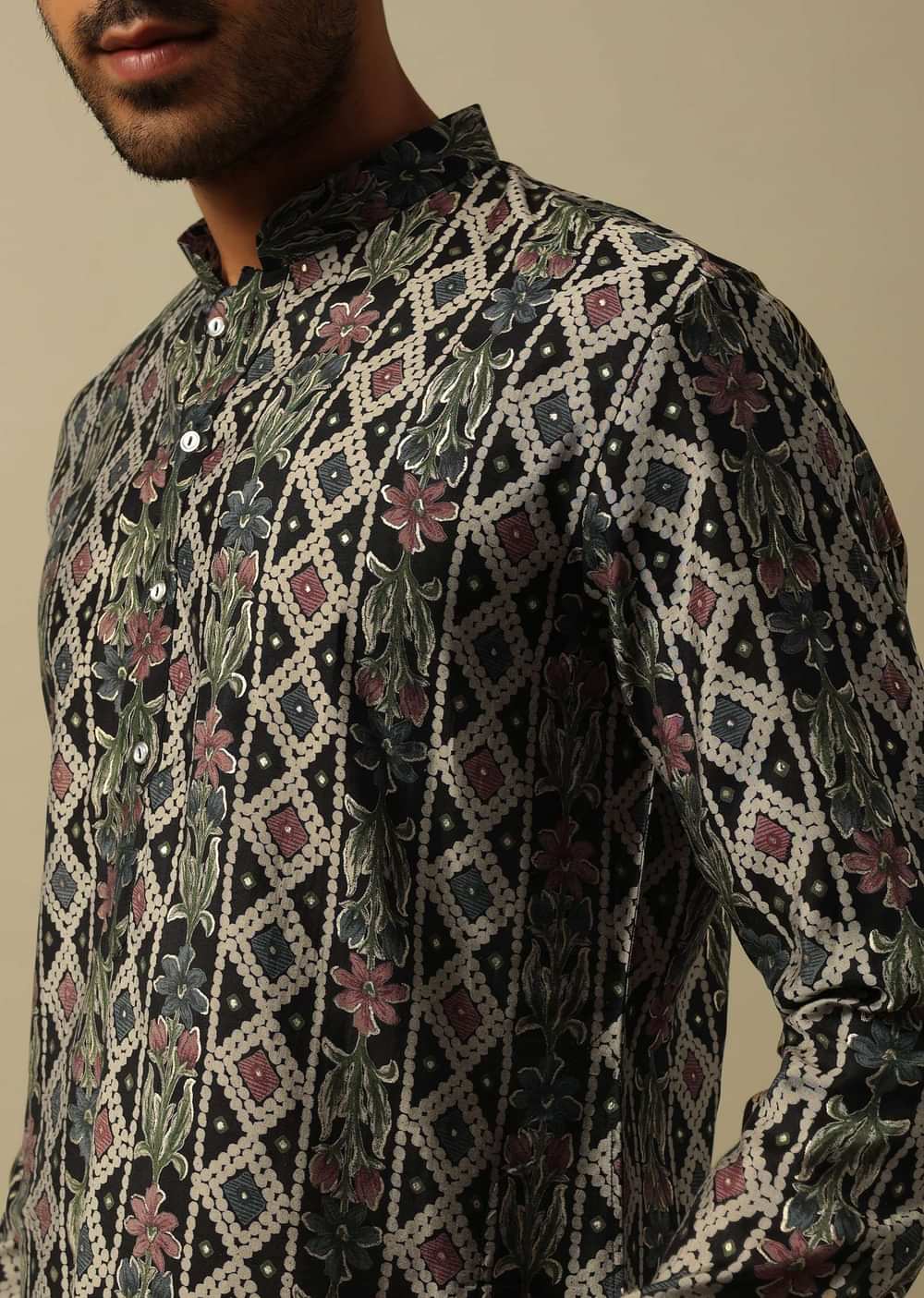 Classic Black Cotton Kurta Set For Men